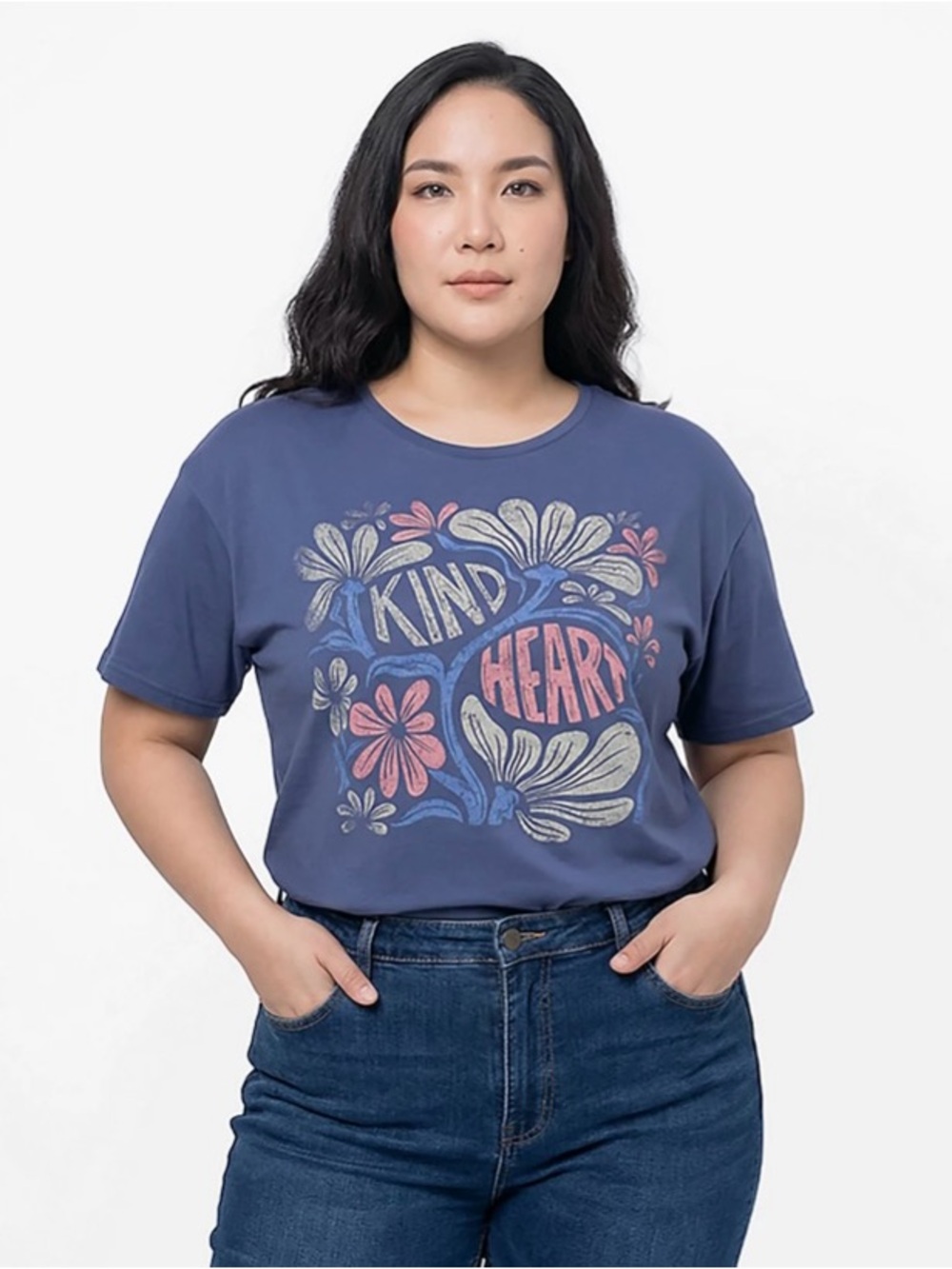 Navy Blue Floral "Kind Heart" Graphic Tee